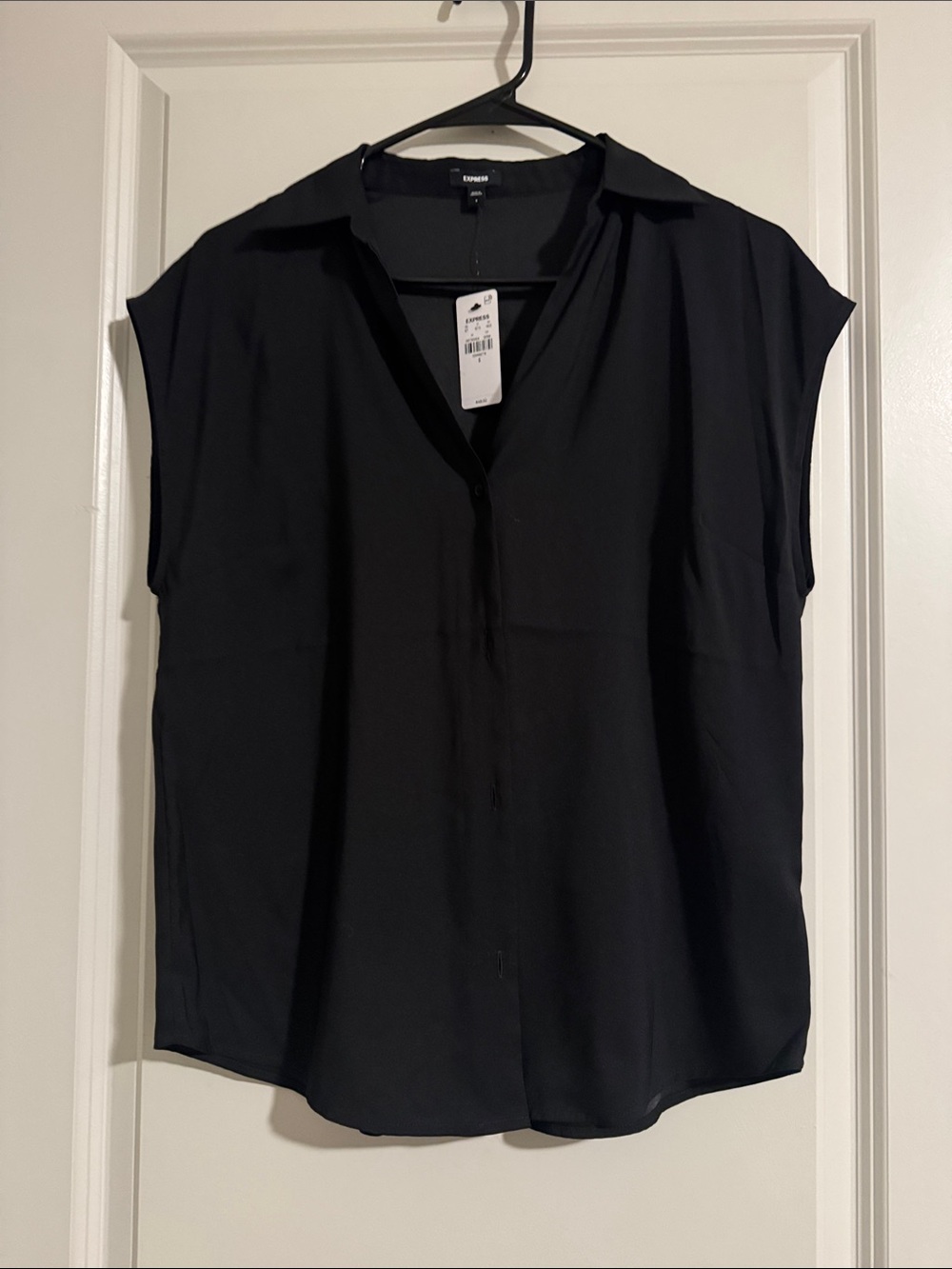 Express Black Cap Sleeve Button-Front Shirt